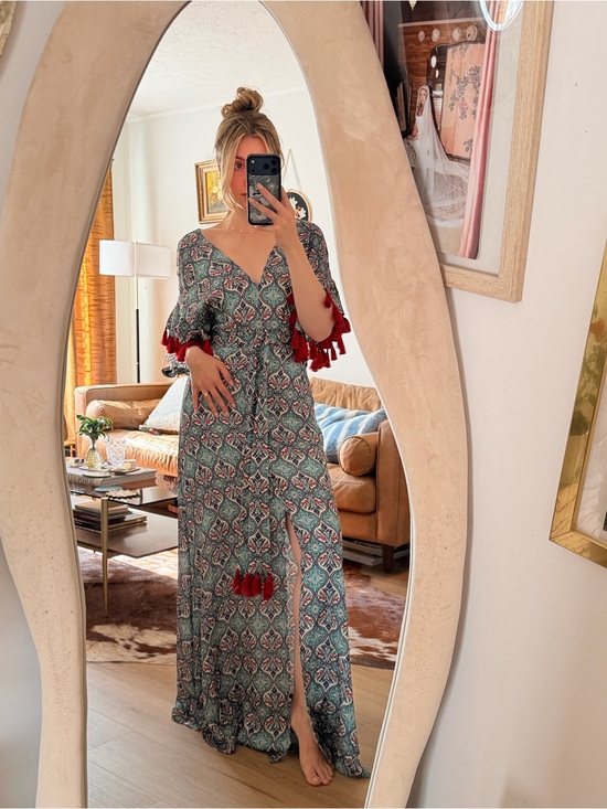 FARM Rio Dresses & Skirts - FARM Rio Anthropologie Maxi Dress with Red Tassel Detail